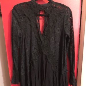 Free People black lace Tell Tale Tunic shirt